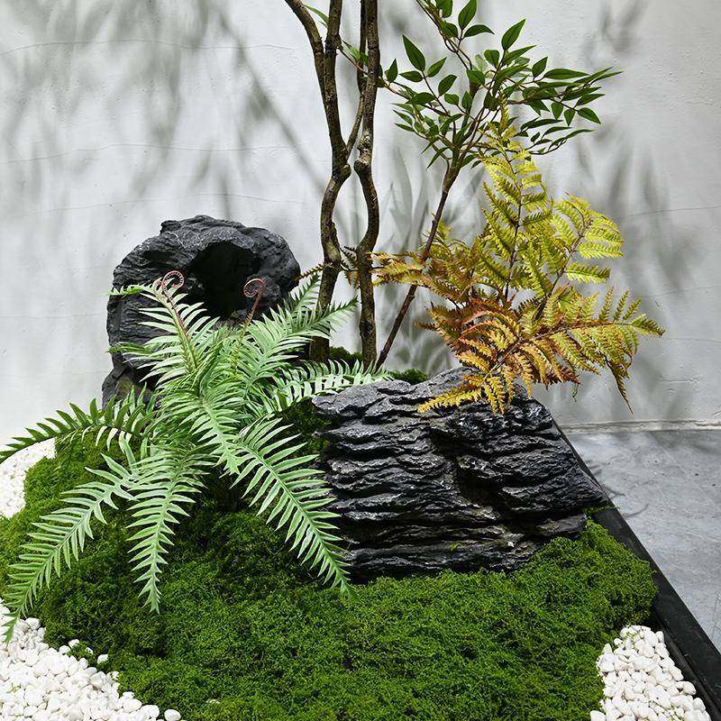 真仿植景OAM观楼梯下入户玄关公室内造景南天竹假山流水司物高端,家居饰品,落地摆件,淘宝优惠券,粉丝福利购,淘宝优惠卷