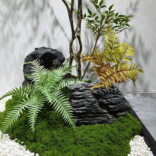 真仿植景OAM观楼梯下入户玄关公室内造景南天竹假山流水司物高端