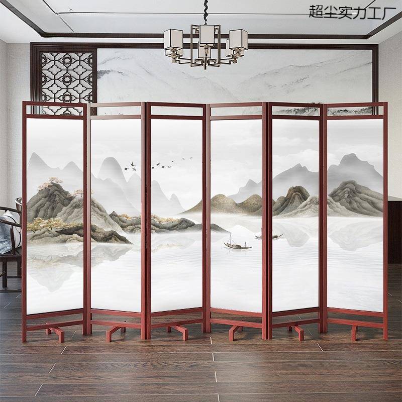 新中式屏风隔断客厅木实折叠移动办公四扇室水简约现遮山挡玄关进