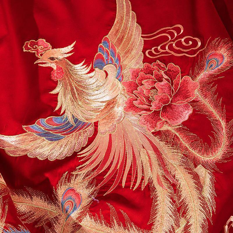 新TIAN中式婚庆件套天丝棉龙凤刺绣结庆婚四四件套大红色中国婚床