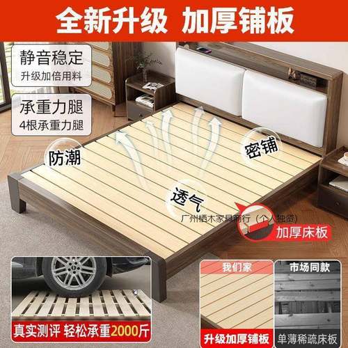 实木PJC床1.5现代简约双人床1.出8x2米主卧家用宿租房民1.2m米单