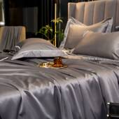 9WOR轻奢2022新款 潮真丝床笠夏季 黑色冰丝床单单件单品1.5m1.8米2