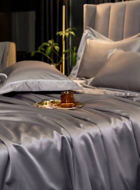 9WOR轻奢2022新款潮真丝床笠夏季黑色冰丝床单单件单品1.5m1.8米2