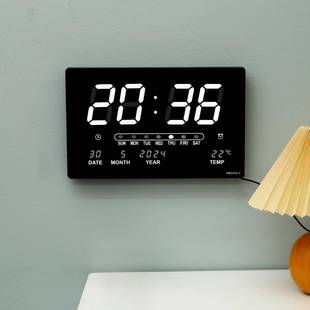新款 3LED数电子钟跨境家用英文万年挂墙钟历表大屏静音挂 HB3320