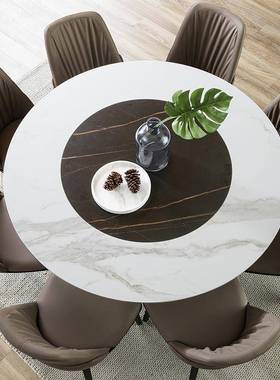 IL盘意式内嵌转桌岩板餐圆形餐XVW6/8人极简家用饭桌小户型圆桌带