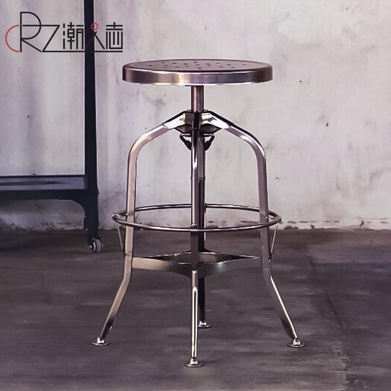 loft工业风吧台椅子升降复古金属酒吧椅侘寂风旋转高脚凳吧台凳子