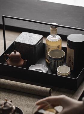 宜室茶新棚中式话铁艺篮黑色提铁茶具收ty-fltl纳盒茶茶托盘样板