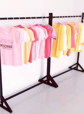 V3FP黑色简易服装店展示架男女衣服货架衣架落地挂衣架子中岛侧挂