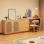 中风84藤实木梳妆台一体储物斗柜简妆约现代卧编室可伸缩转古角化