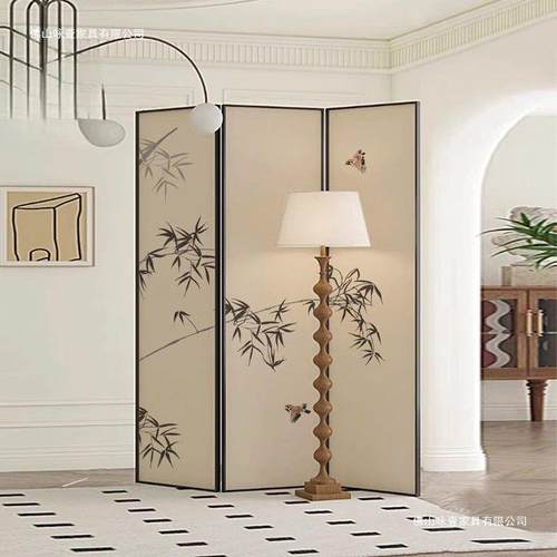 法式卧古中墨屏风隔断客厅折叠简约室玄关沙发背竹景遮挡家用BJX