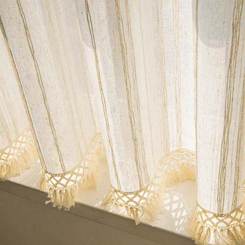 新品条台纹麻71纱日室式纱帘飘美式法式窗厨房短帘遮光阳卧窗户门