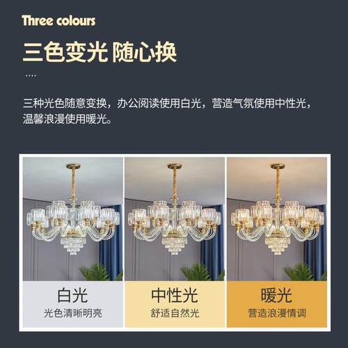 大轻奢水式0晶客677厅吊灯高端大气复楼厅主灯225年新款欧式客厅