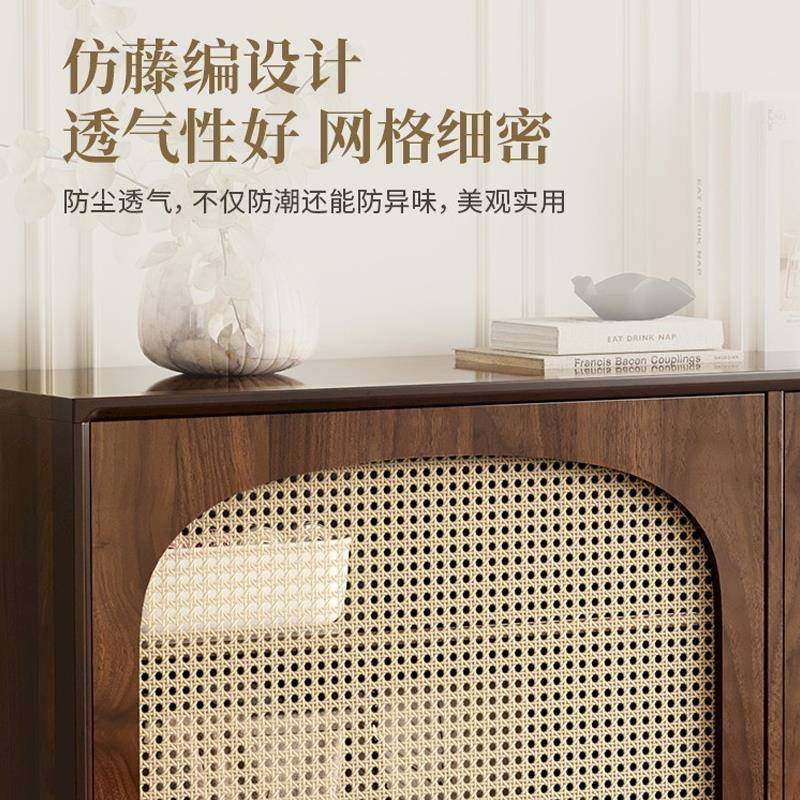 斗柜客储厅纳收柜小立柜藤复古B藤编斗编实木腿置物柜卧室靠墙物