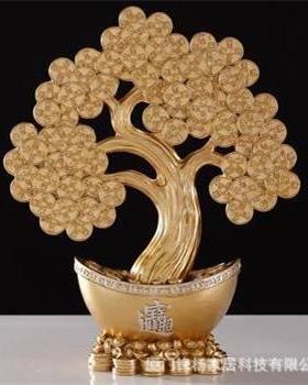 中式招财进宝树吉象组摆酒柜客厅开TWK业玄关家居件树合脂工装饰