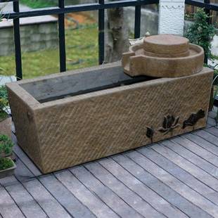 石雕头老石槽石鱼旧缸带流水草青石天F95H7JT5然石头做水室内养鱼