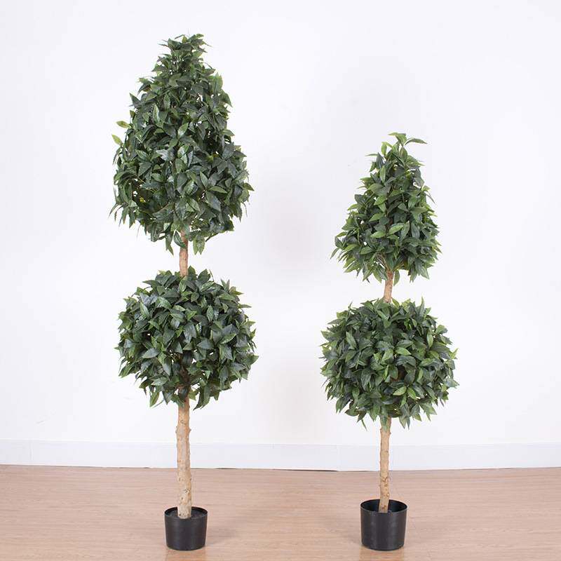 家居装饰植物仿真球型月桂树盘栽 室内橱窗摆件双层球形假月桂树