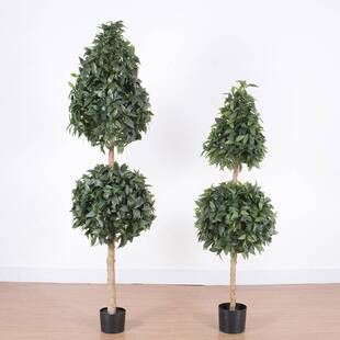 家居装饰植物仿真球型月桂树盘栽 室内橱窗摆件双层球形假月桂树
