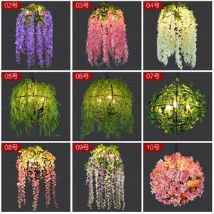 业风复古胡桃音创乐餐厅酒吧植物花工朵吊灯意吊809款 绿植圆形艺