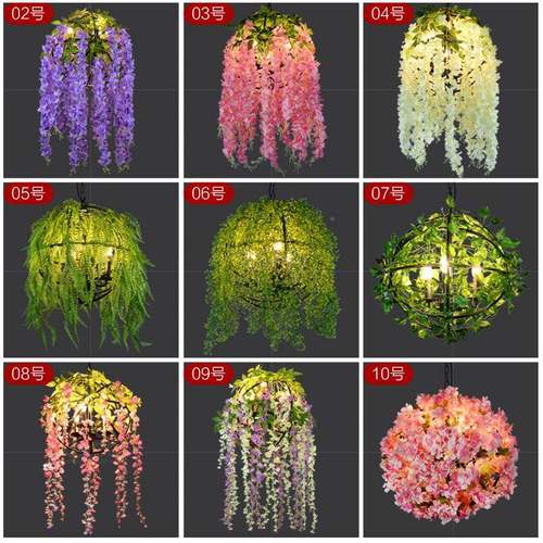 业风复古胡桃音创乐餐厅酒吧植物花工朵吊灯意吊809款绿植圆形艺