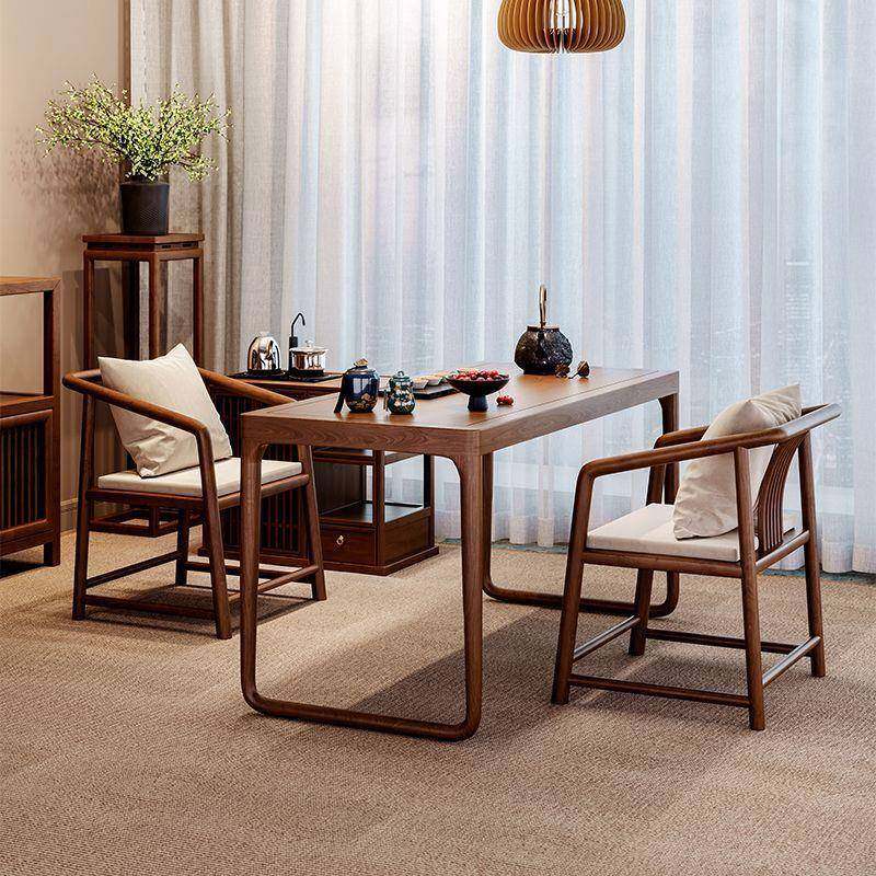 新式阳台茶XGO桌小型泡桌茶黑胡桃木桌茶椅组合家用实木书中桌小