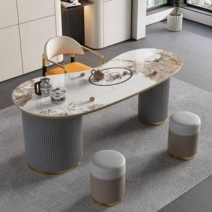 1.米轻8奢岩板茶桌家用公弧型茶台茶几VNL阳台 1.6 2I泡1.2办 1.4