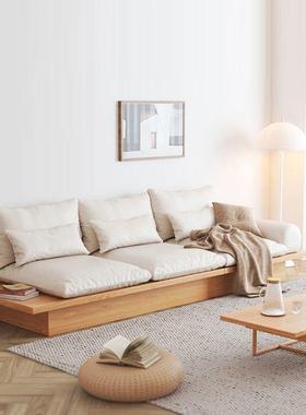 日型式沙发实木框架简客小户现代约RFV储物三人地厅台布艺奶油原