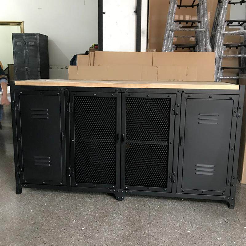 LFT业O风餐边柜铁艺储物201柜工子茶水复台古做旧餐厅备餐柜酒吧