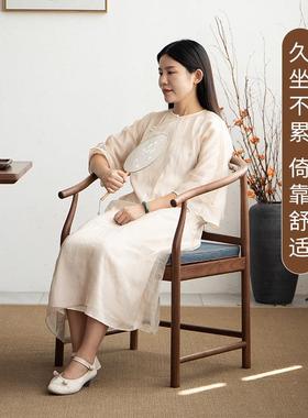 新实中式黑胡桃木木圈椅三件套围ORF椅太师椅官茶椅椅主人帽客椅