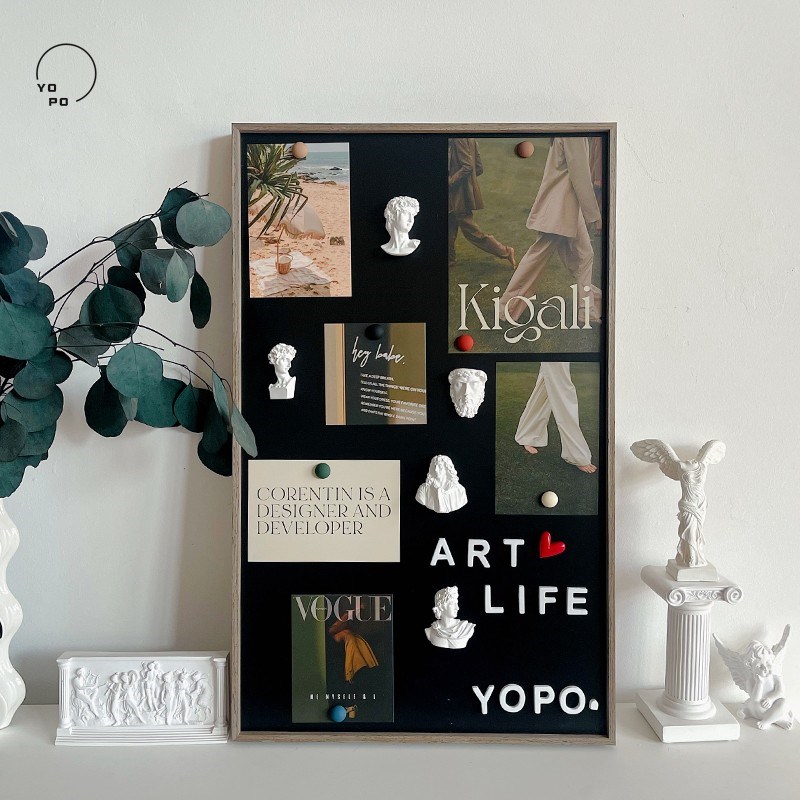 优朴创意a多功能留言板黑板磁吸照片展示板铝合金胡桃木色桌面墙