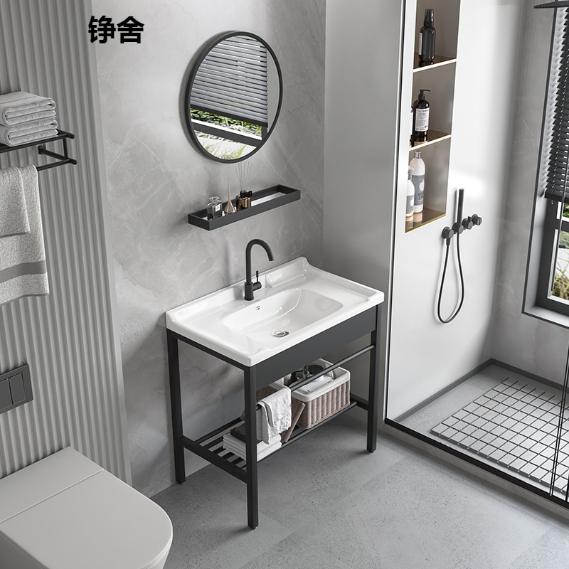 不锈钢支架陶瓷洗手盆阳台u洗脸池台盆一体落地式卫生间洗漱台家