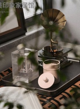 现代简约轻奢样板间飘窗s组合摆件托盘水晶留声机香薰创意搭配饰