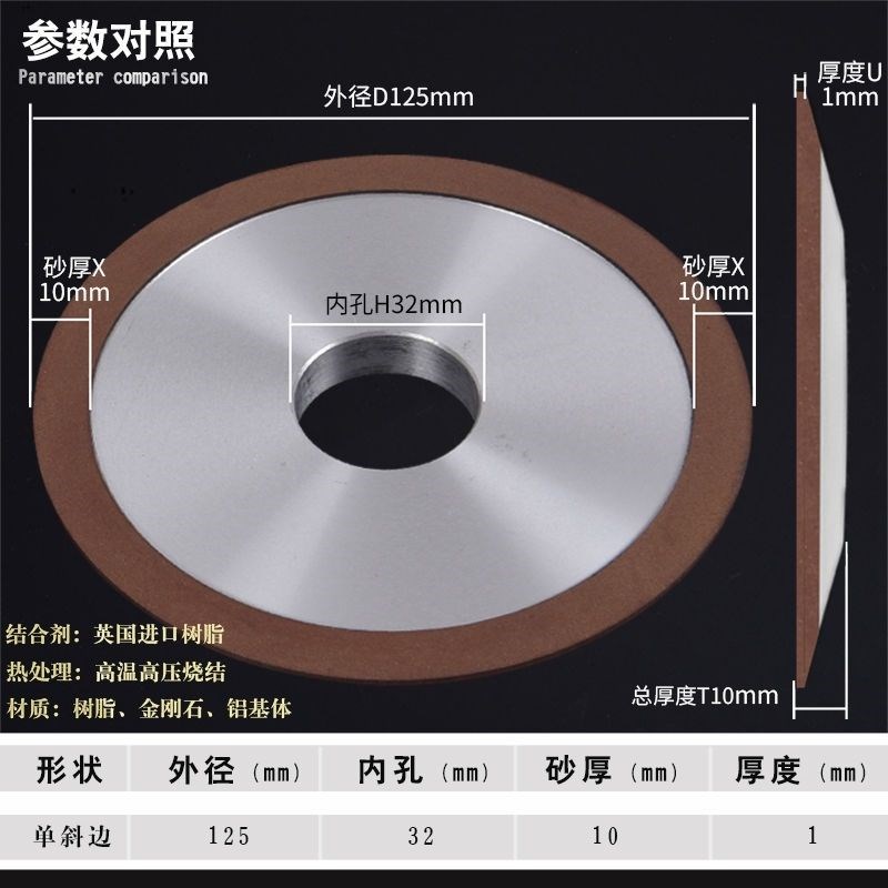 单斜边金刚石斜口砂轮片磨钨钢合A金锯片锯齿125*32*10*1