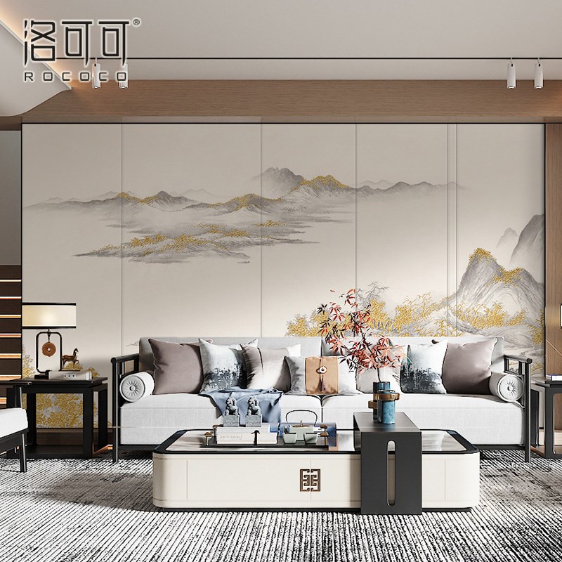 现代新中式壁纸写意山水背景墙布无纺布墙纸客厅壁布W金山壁画定