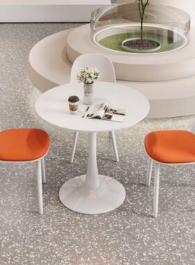 奶油KQU风法式桌小户型家用岩板桌桌椅组合轻奢接圆待洽谈餐阳台