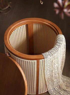 藤实AEZ木日式圆客厅收纳床头柜家编用沙纸发简约桌子篓形茶几茶