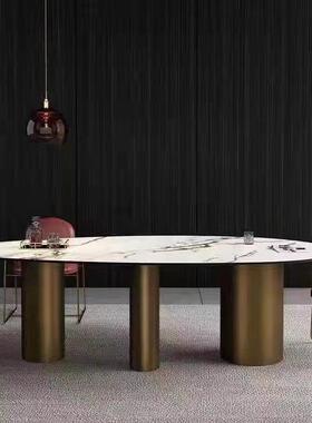 蛋型椭圆轻奢岩板餐桌底座架桌UOB异形桌大理石不锈钢桌腿支脚子