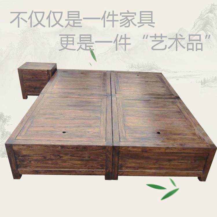 老榆床木榻移榻室米床全150实木卧落地式双人床箱体床抽屉动床大