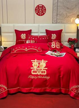 20刺25绣新款棉绣婚全庆四件套中式简约刺被套新TMM101中式陪嫁红