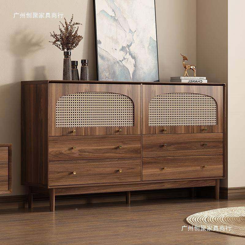 客厅收纳柜斗柜小立柜复MAP藤编实木腿柜置物柜卧室靠古墙抽储物