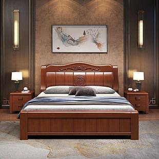 实木床VOZ大现代简约胡桃5木卧主1.米双人床1.8米主卧轻奢婚房双