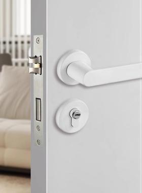 白色F001白室卧门锁家用房间门把手奶油风锁具简约木磁吸内静室音