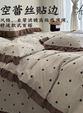 棉法花边全韩床盖四件套2025新款T02412纯棉式棉花夹棉床单被套版