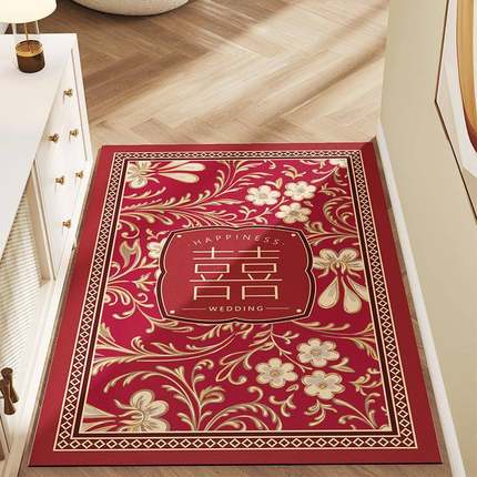 庆结婚婚房Z-0512-2红色入户门皮革地垫喜字进门防门垫防水可裁油