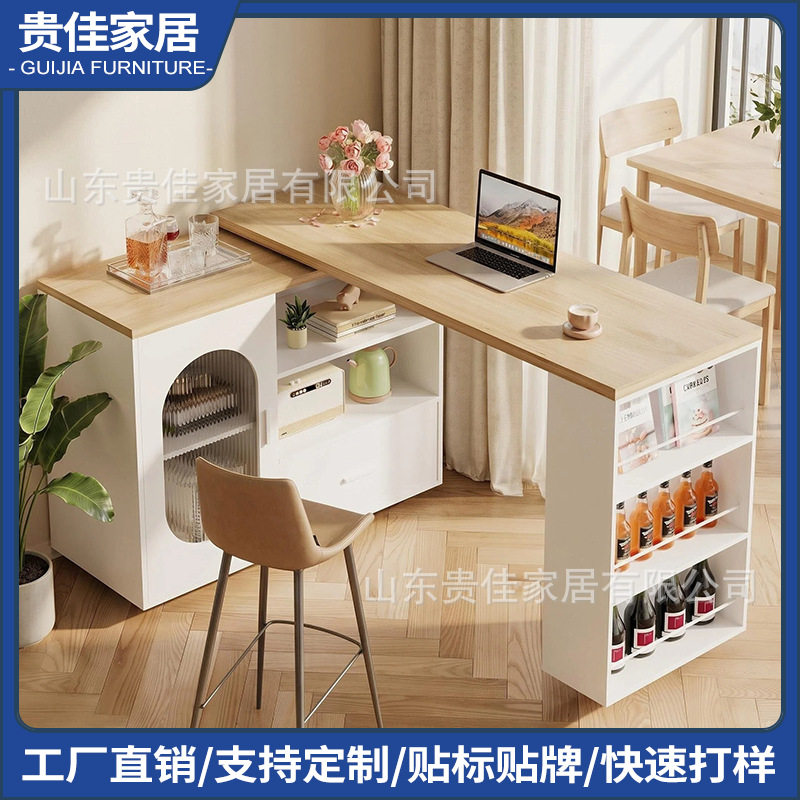 家用多功能餐边柜厨柜可调节吧台带轮可移动可旋转电脑桌办公桌