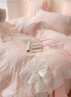 法式公ych20246主全棉床上四件套纯棉风雪纺丝边被套床单床上用蕾