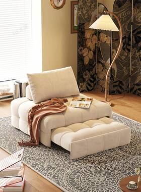 H木屋日式奶e油风艺泡芙布PF209艺沙发小户型客厅两用皮复古单人?