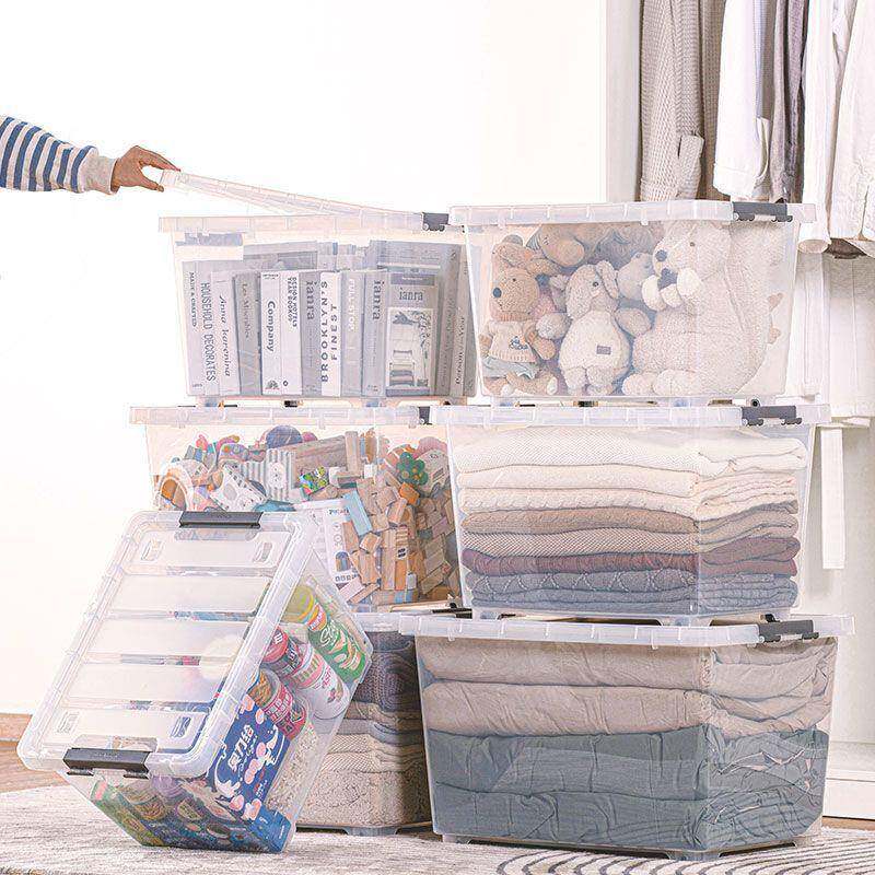 透收纳箱大容透明超厚玩具箱气带152003-5滚轮子把手家用车用储量