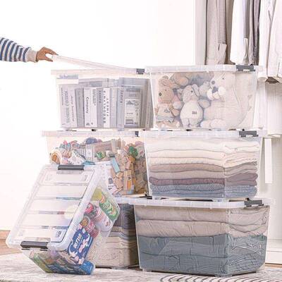 透收纳箱大容透明超厚玩具箱气带152003-5滚轮子把手家用车用储量