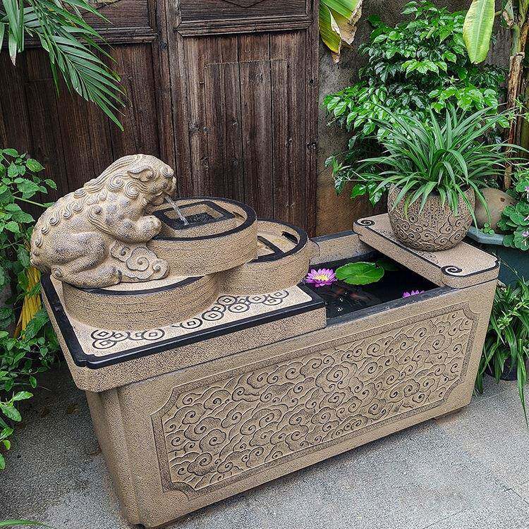 庭院园流鱼池室式外露花台新中循环水摆件FBQ大型鱼缸造景喷泉水