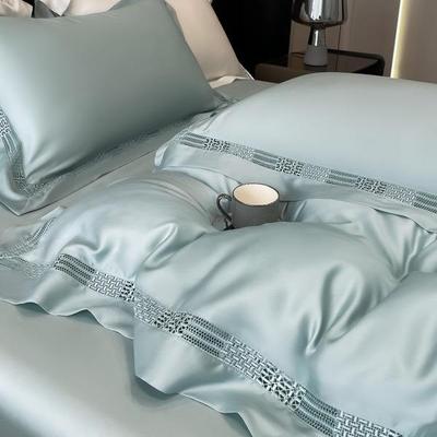 春夏纯天丝四件套地利天丝柔软细滑宽套边镂空AO简约色被床奥品
